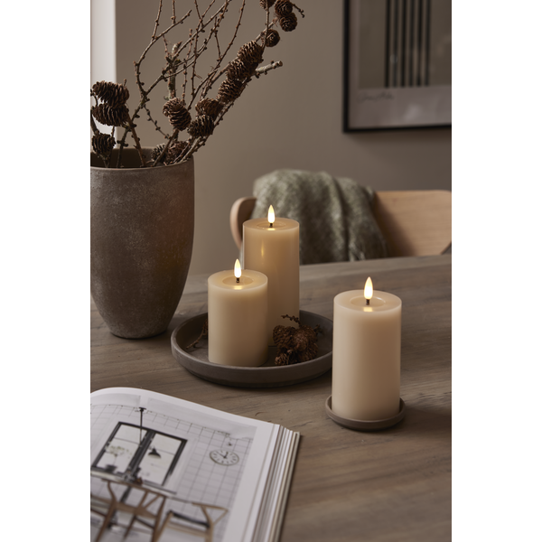 LED Blockljus Flamme Flow Beige 17,5 cm