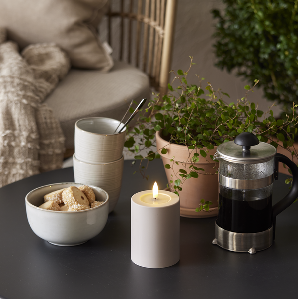 LED Blockljus UTOMHUS Flamme Soft Beige 12,5 cm