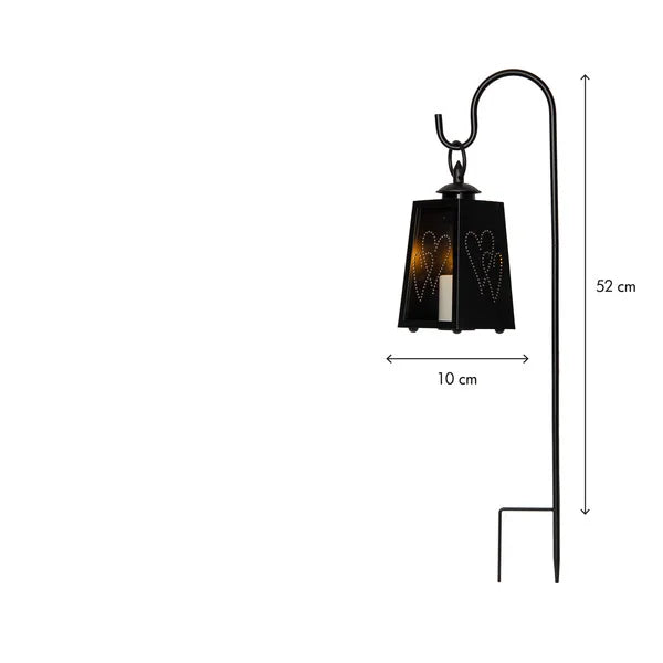 Gravdekoration Lykta med ljus och hållare 10x20cm + 52cm Svart