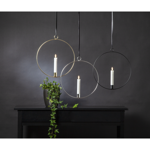Ljusstake hängande Ring ink. LED ljus Silver
