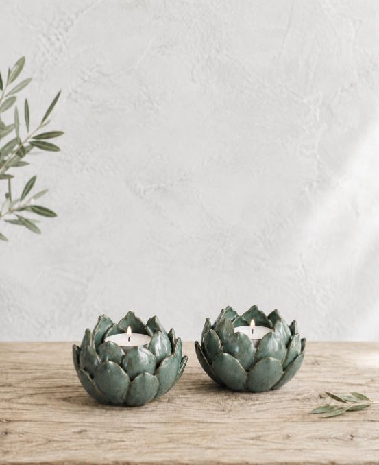 Ljusstake/lykta 2-pack Kronärtskocka Glaze Ø11x8 cm Grön