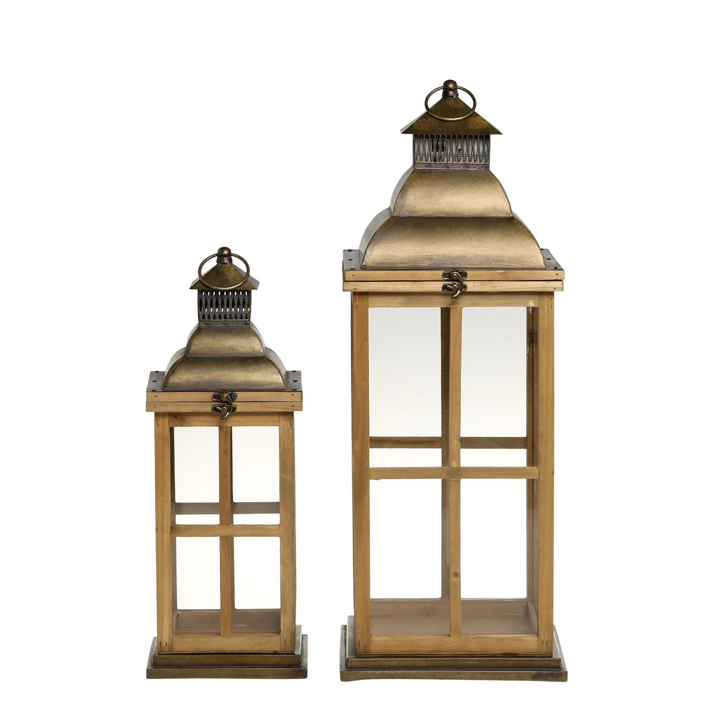 Ljuslykta med dekoration set om 2 H67 cm /H47,5 cm