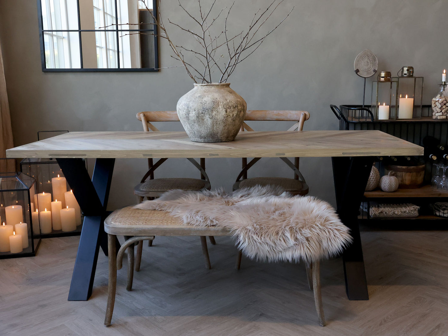 Chic Antique Bord Matbord med fiskbensmönster 200 cm