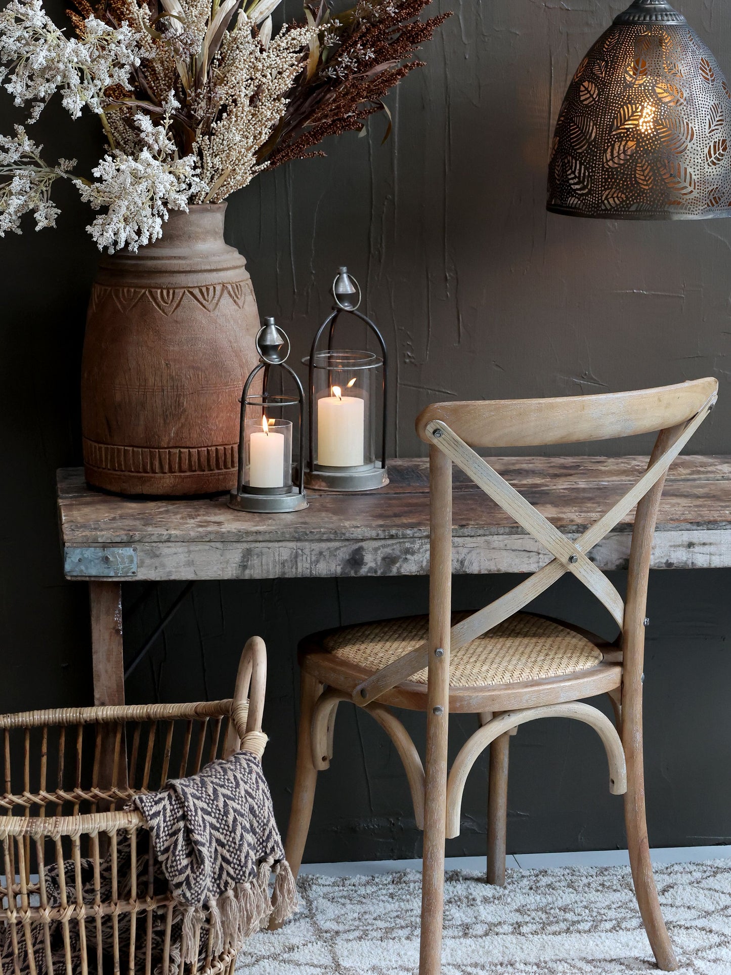 Chic Antique Stol 2-pack Fransk matstol med flätad sits natur