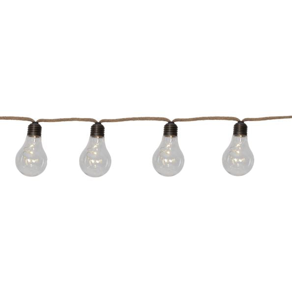 Batteridriven belysning Ljusslinga med 10 LED ljus och kabel med juterep