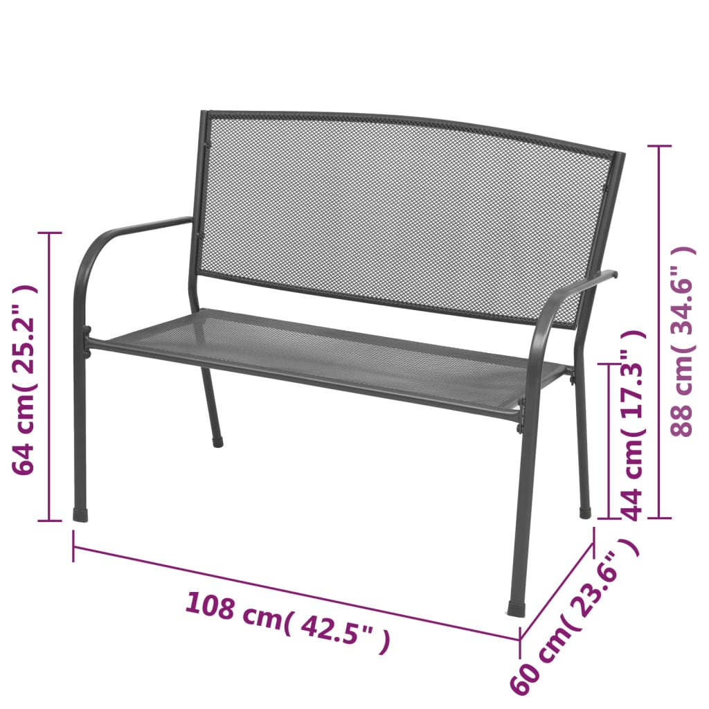 Trädgårdsbänk Metall 108 cm stål och nät antracit