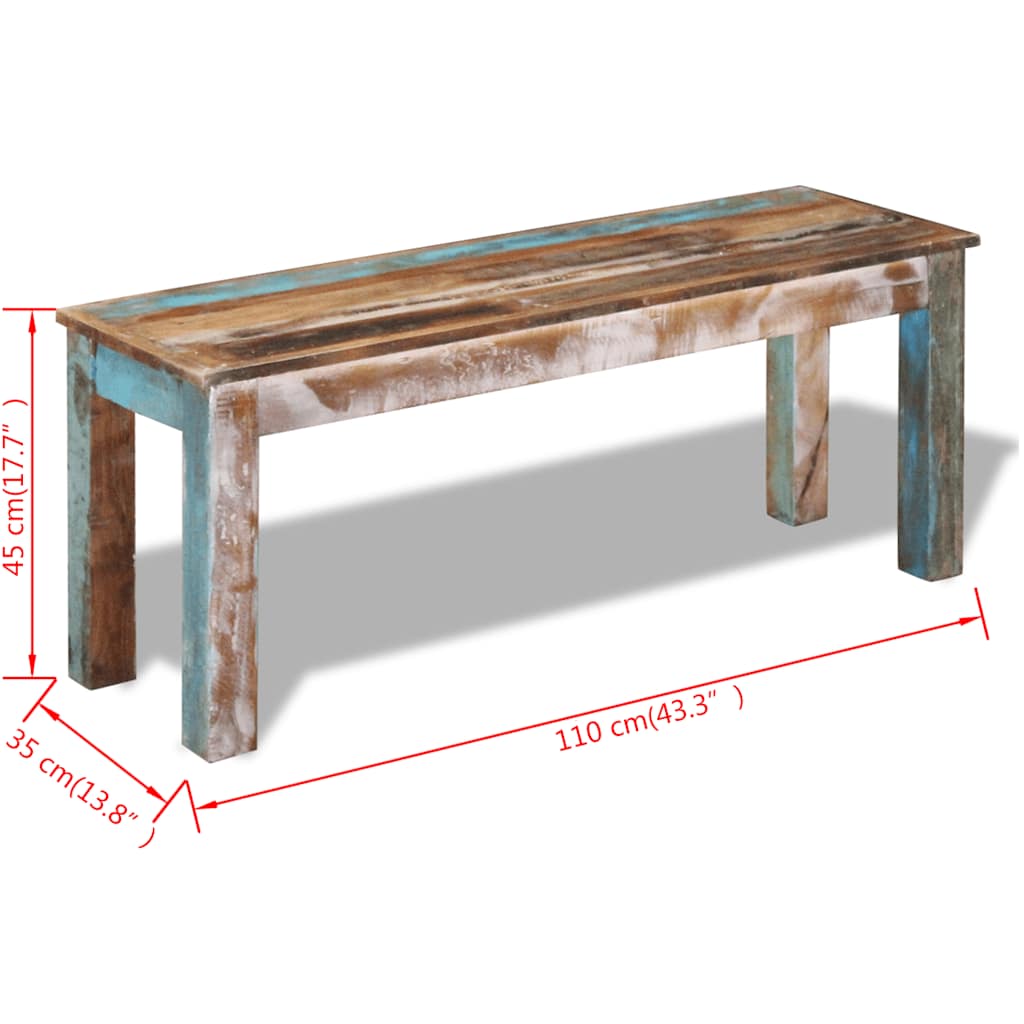 Hallbänk i massivt återvunnet Trä 110x35x45 cm