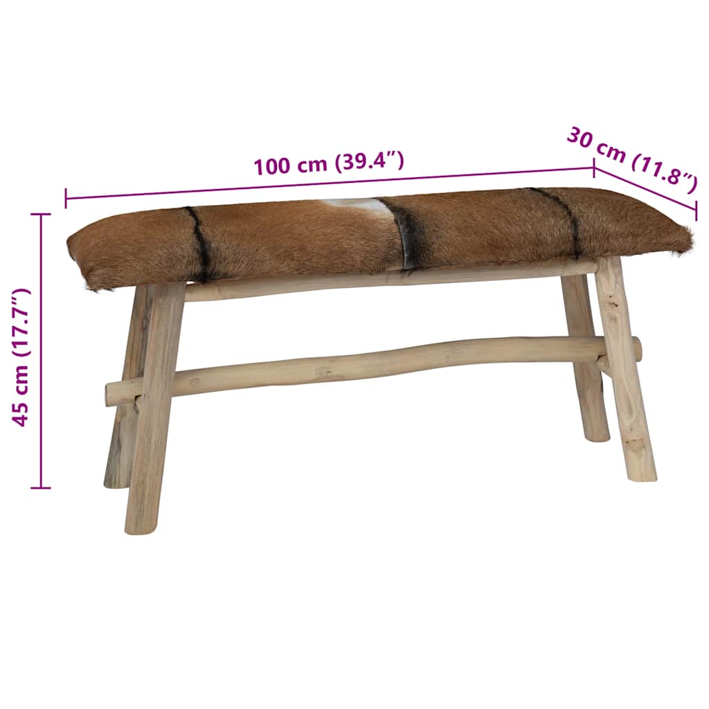 Hallbänk getskinnsläder teak