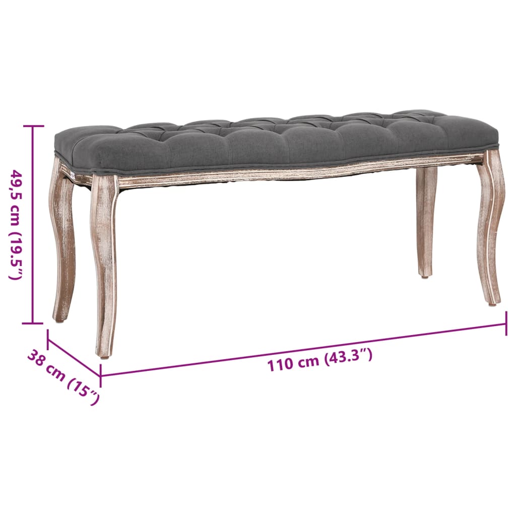 Hallbänk massivt Trä och linnetyg 110x38x48 cm mörkGrå