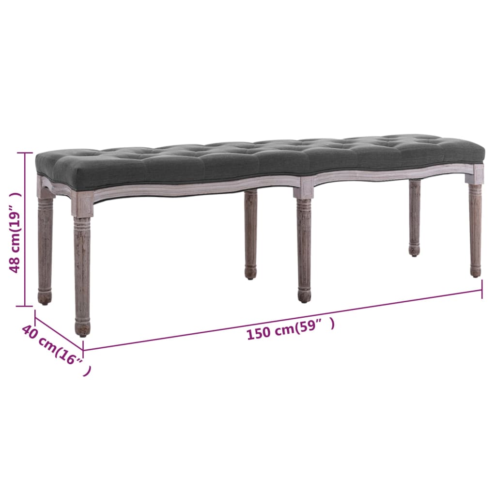 Hallbänk massivt Trä och linnetyg 150x40x48 cm mörkGrå