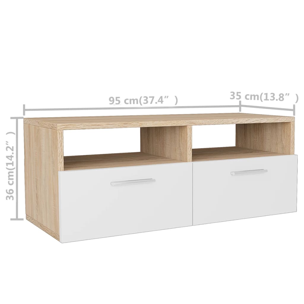 TV-bänk 2 st konstruerat trä 95x35x36 cm ek och vit