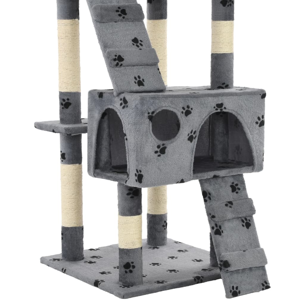 Kattmöbel Katträd med klöspelare i sisal 170 cm tassavtryck grå