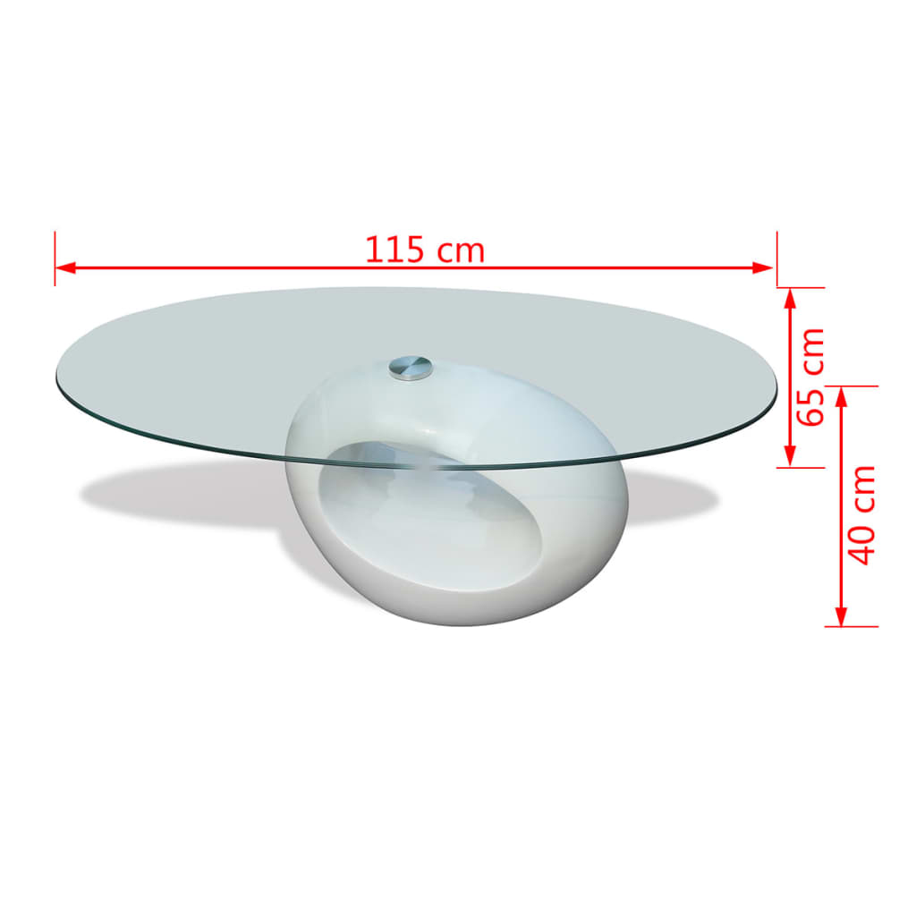 Soffbord med oval bordsskiva i glas högglans vit