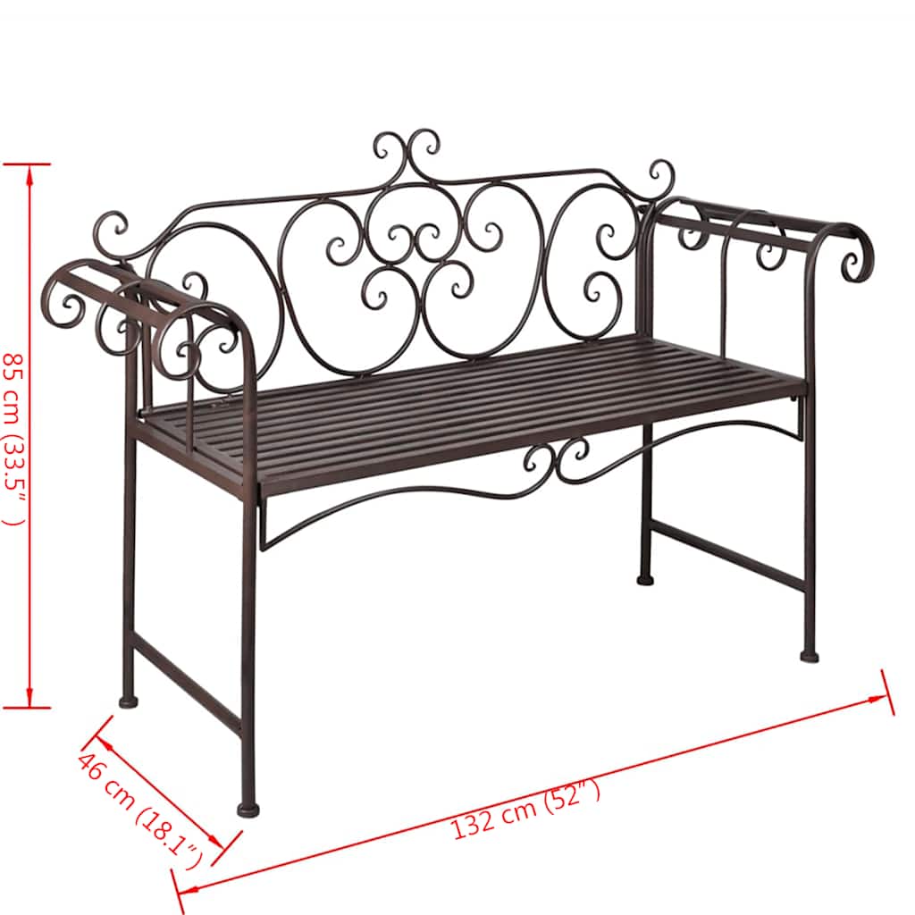 Trädgårdsbänk Metall 132 cm stål antikbrun