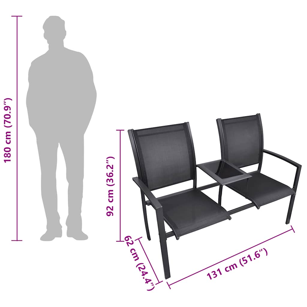 Trädgårdsbänk Metall 2-sits 131 cm stål och textilene svart