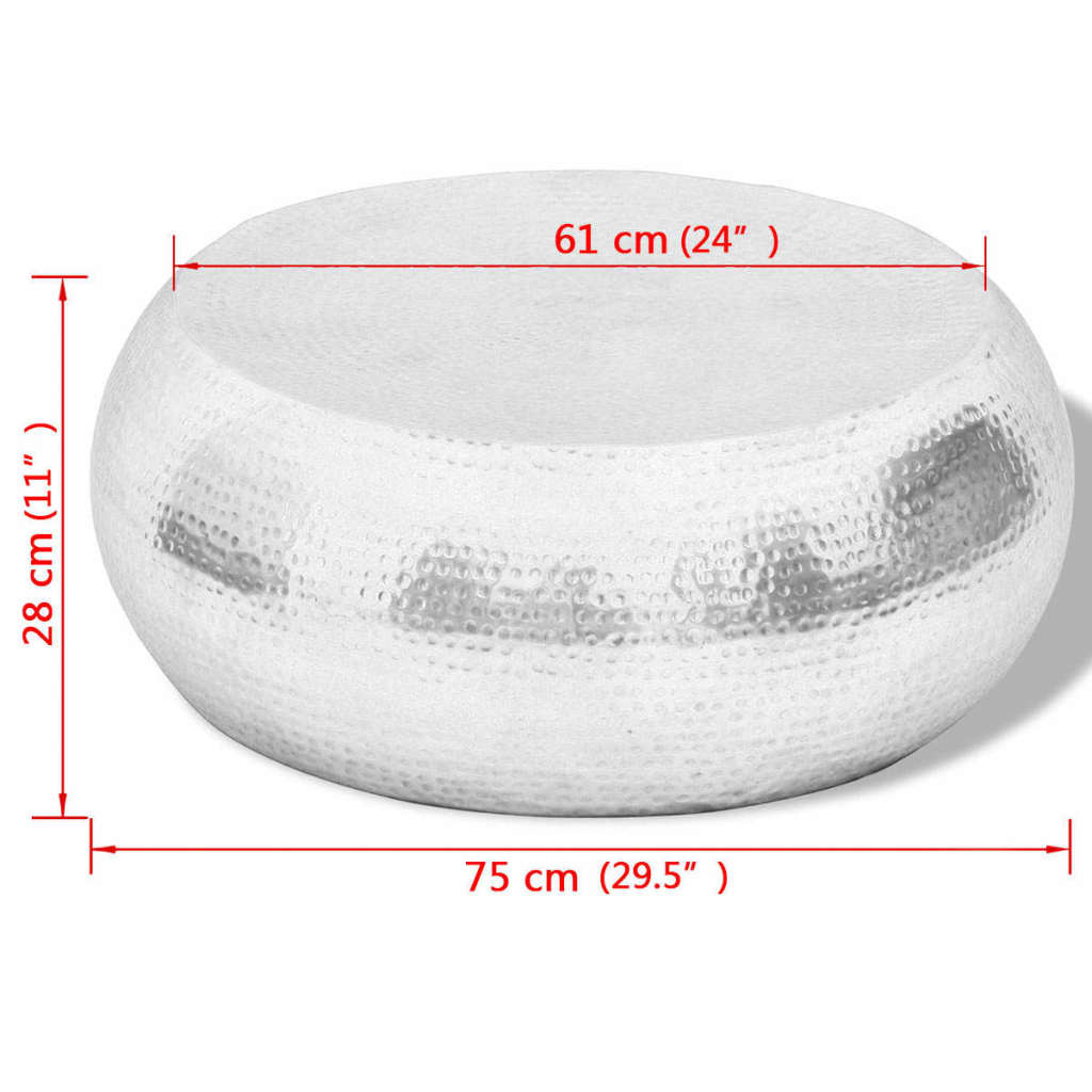 Soffbord DIV. av hamrad aluminium silver