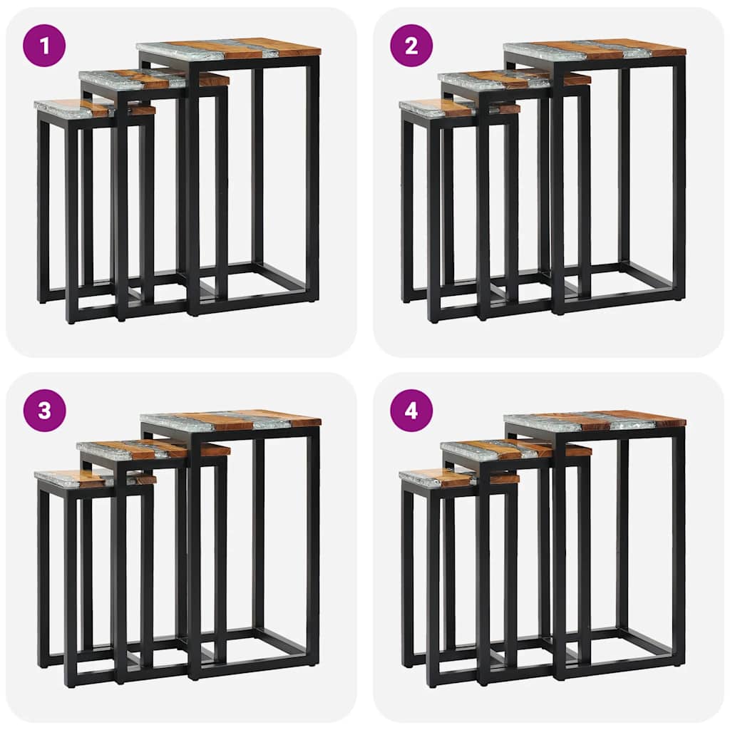 Soffbord Trä 3 st massiv teak och polyresin