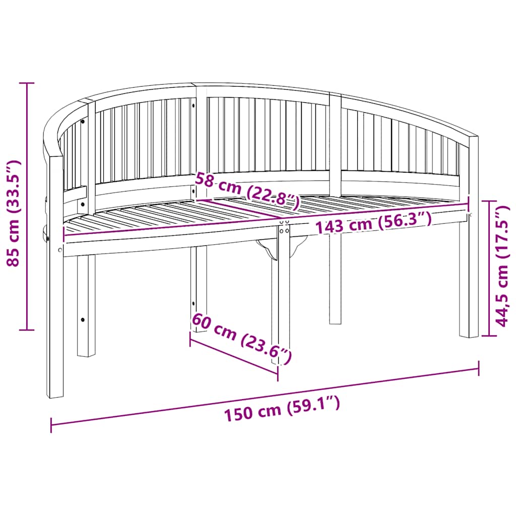 Trädgårdsbänk Trä Bananbänk 151 cm massiv teak