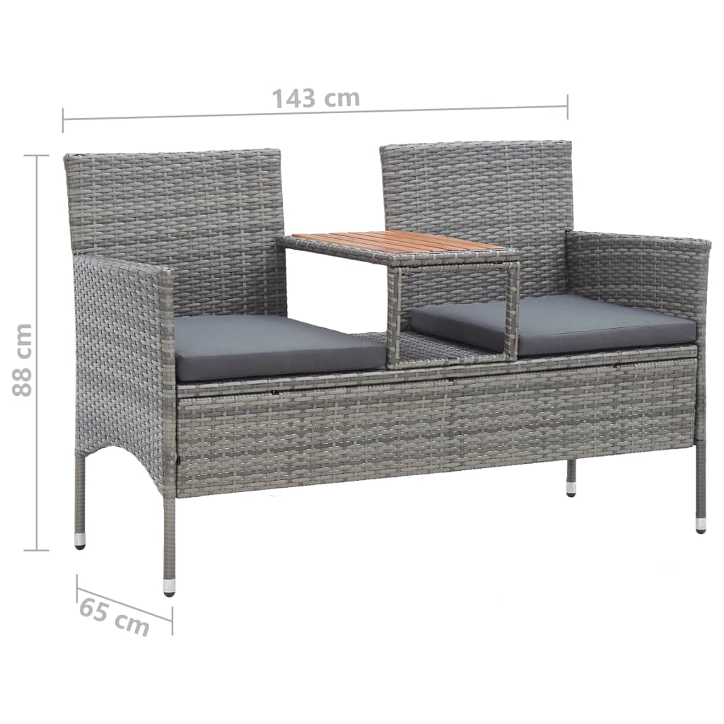Trädgårdssoffa 2-sits med bord 143 cm konstrotting grå