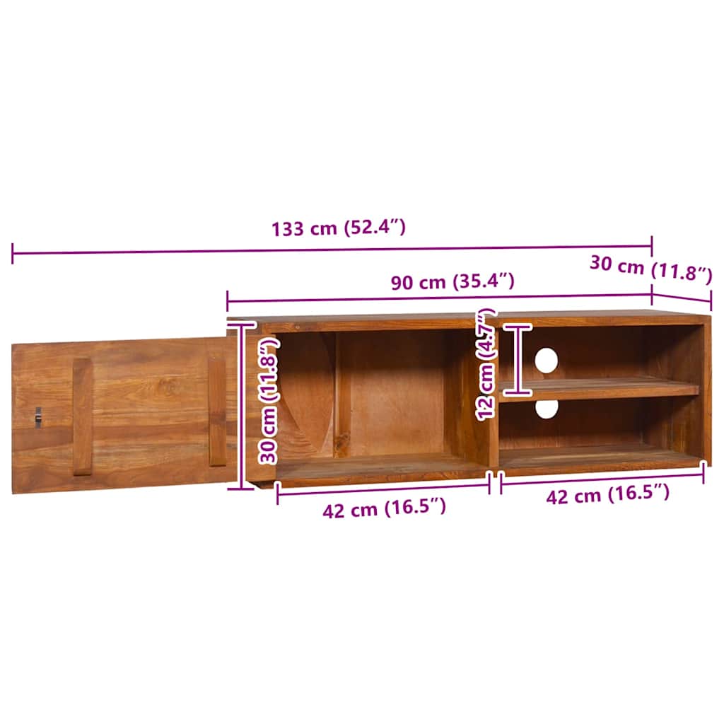 TV-Möbel Trä Väggmonterad TV-Bänk 90x30x30 cm massiv teak