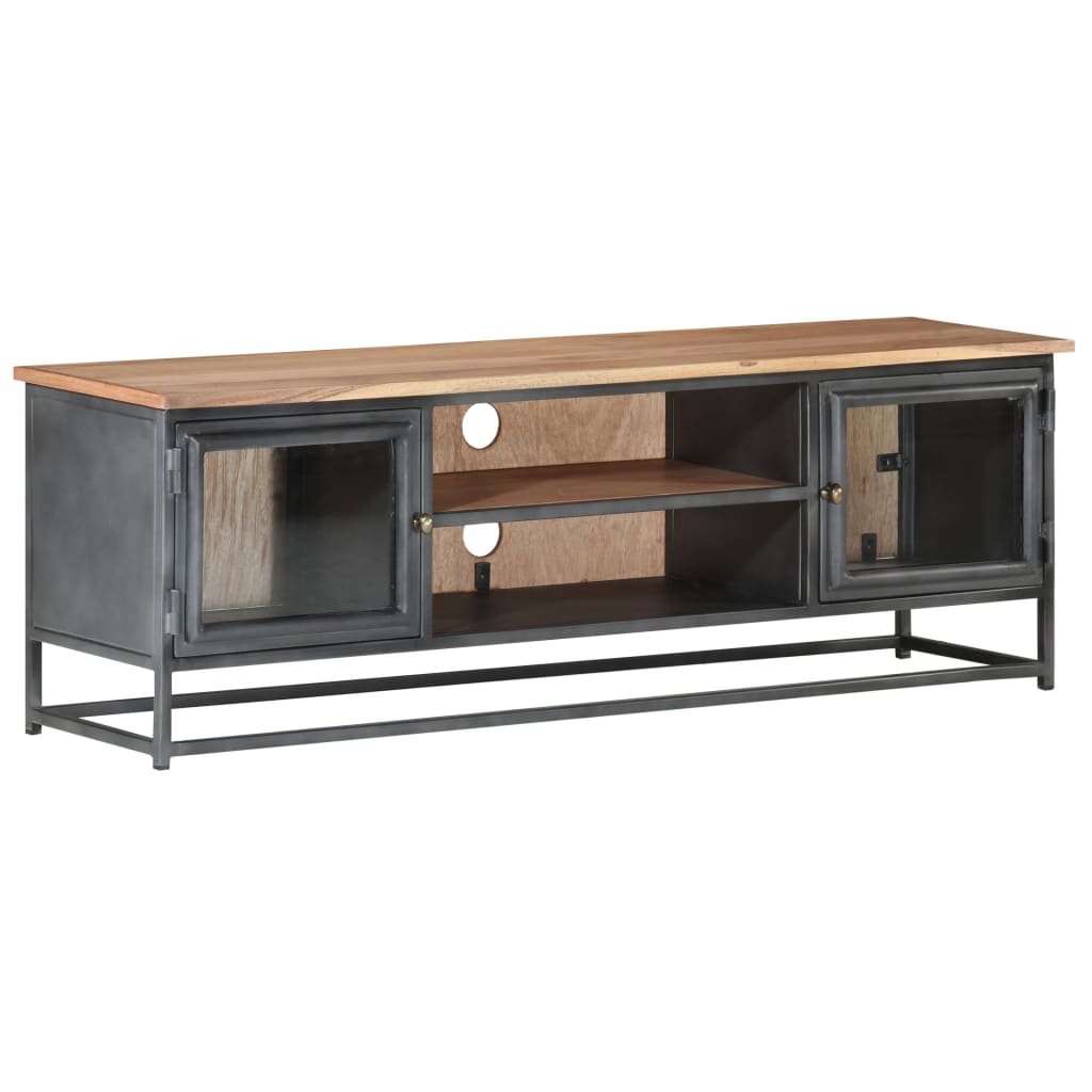 TV-Möbel Grå TV-Bänk 120x30x40 cm massivt akaciaträ och stål