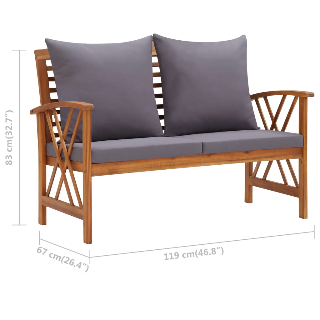 Trädgårdsbänk Trä med dynor 119 cm massivt akaciaträ