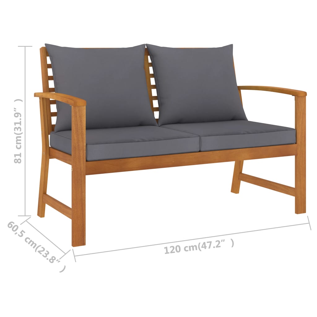 Trädgårdsbänk Trä 120 cm mörkgrå dyna massivt akaciaträ
