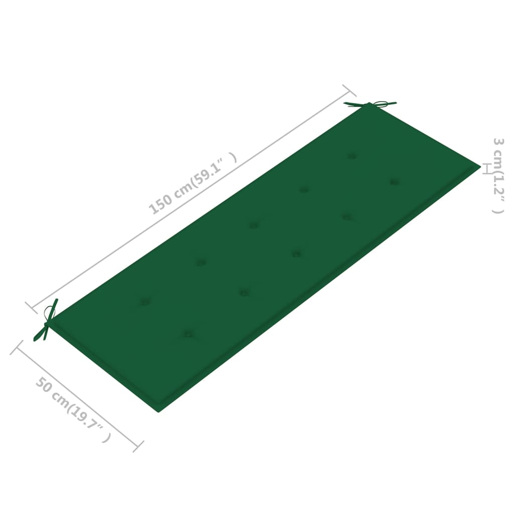 Trädgårdsbänk med grön dyna 150 cm massiv teak