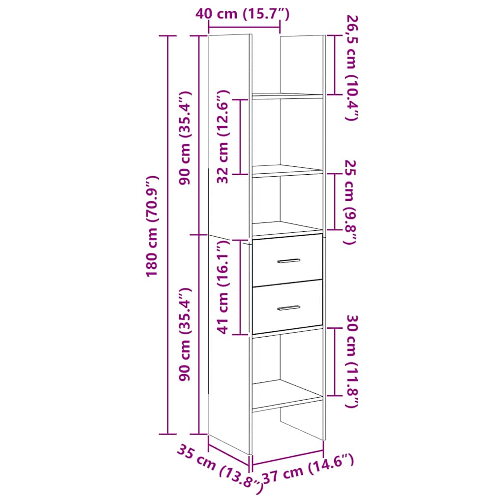 Bokhylla vit 40x35x180 cm konstruerat trä