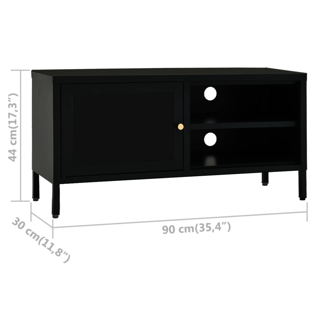 TV-bänk svart 90x30x44 cm stål och glas