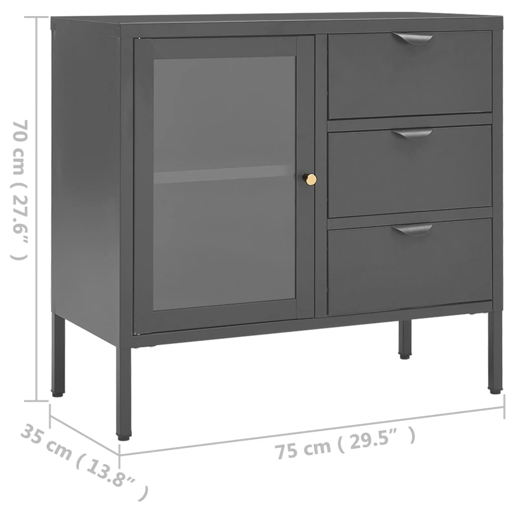 Skänk DIV. antracit 75x35x70 cm stål och härdat glas