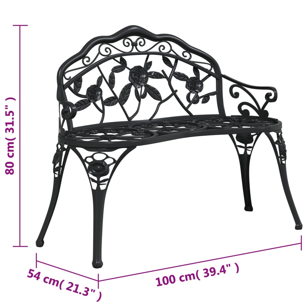 Trädgårdsbänk Metall 100 cm gjuten aluminium svart