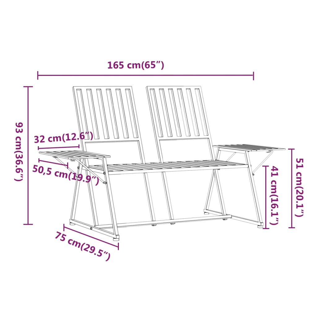 Trädgårdsbänk Metall 2-sits 165 cm Svart stål