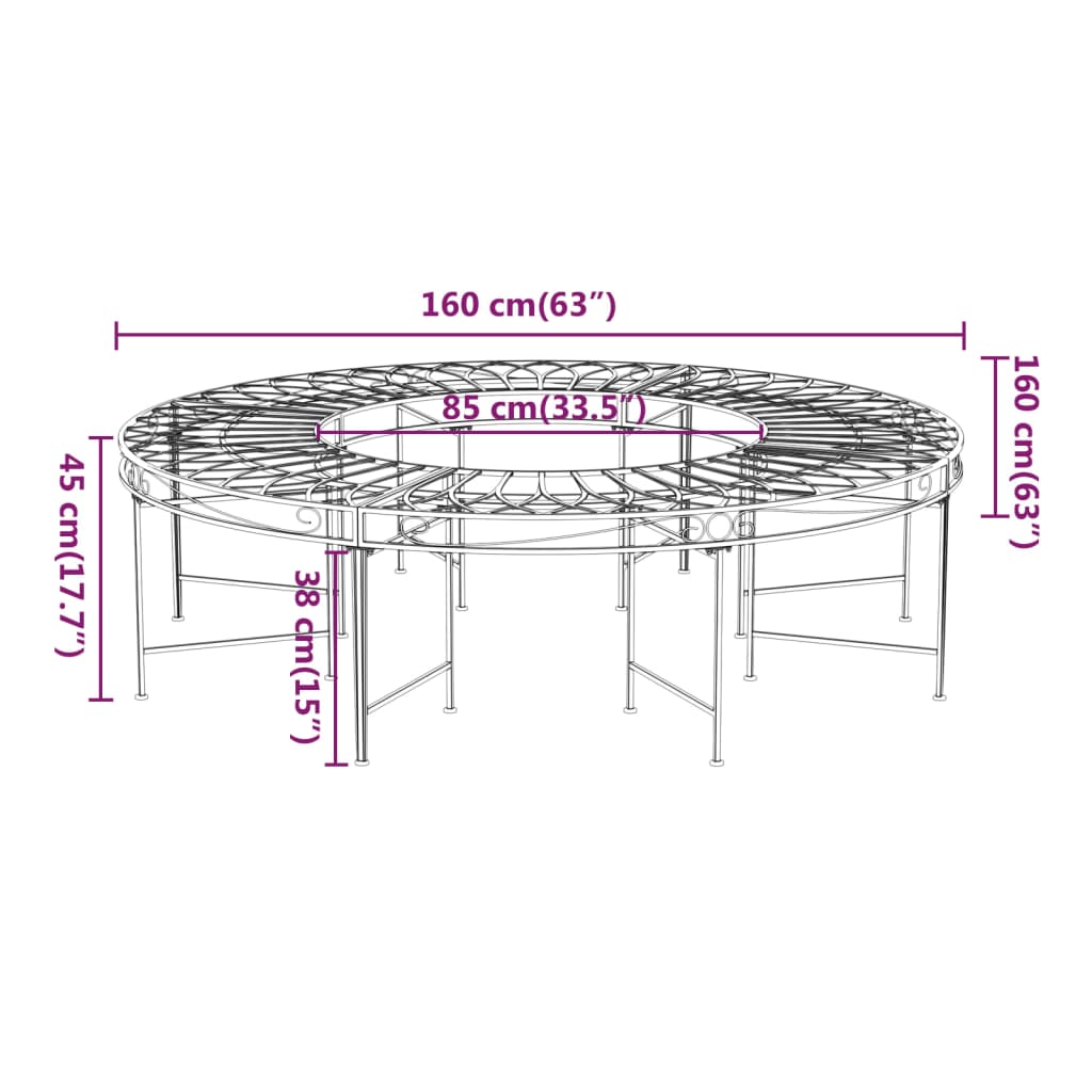 Trädgårdsbänk Metall Ø160 cm Svart stål