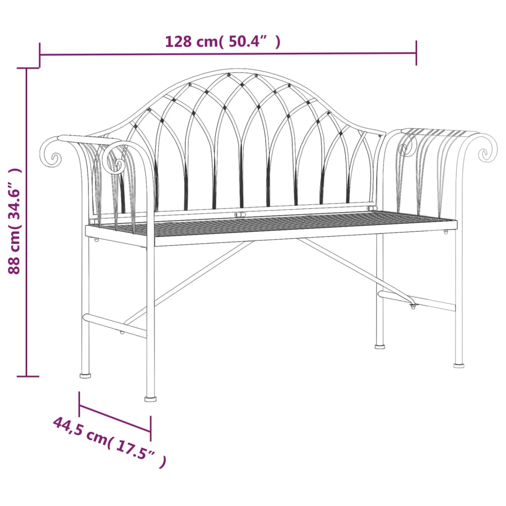 Trädgårdsbänk Metall 2-sits 128 cm Svart stål