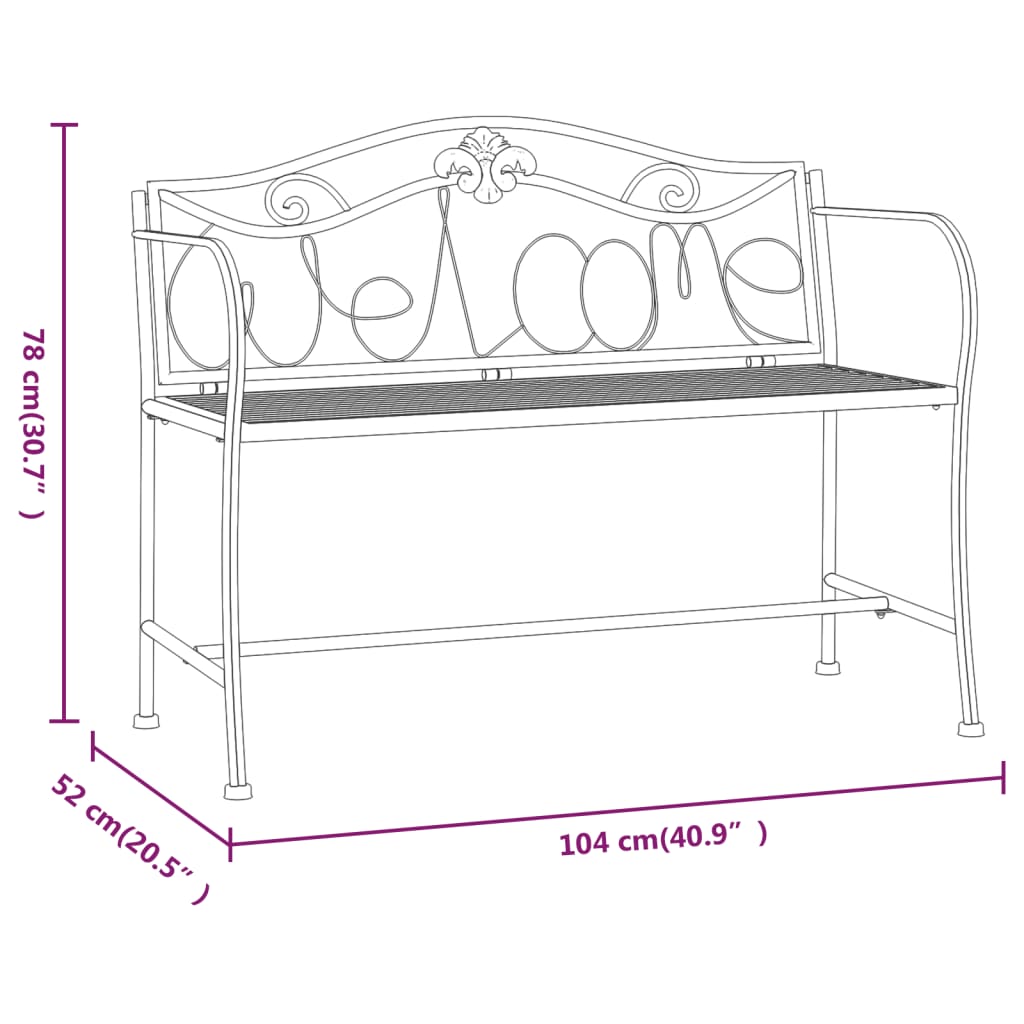 Trädgårdsbänk Metall 2-sits 104 cm Svart stål