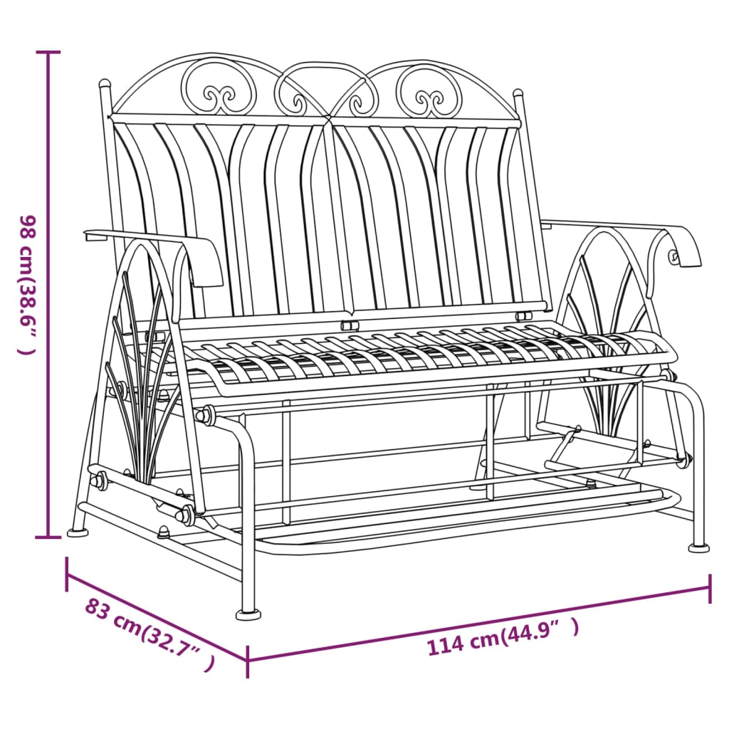 Trädgårdsbänk Metall 2-sits 114 cm Svart stål