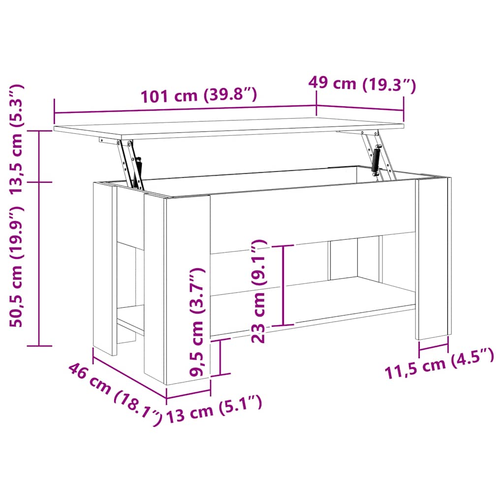 Soffbord rökfärgad ek 101x49x52 cm konstruerat trä