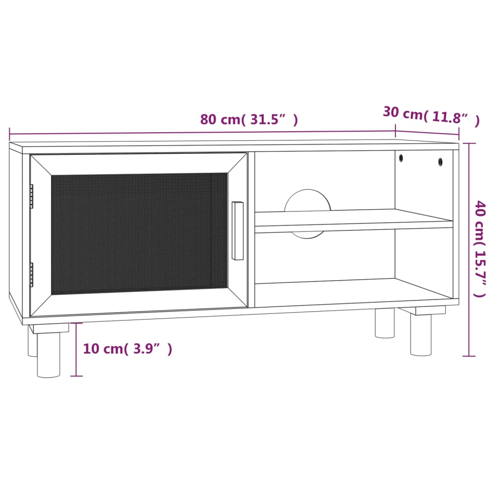 TV-Möbel Vit TV-Bänk 80x30x40 cm massiv furu och naturlig rotting