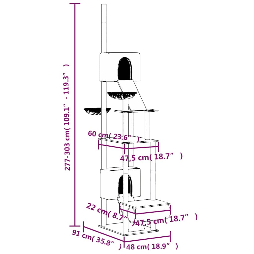 Kattmöbel Golv-till-tak klösträd mörkgrå 277-303 cm