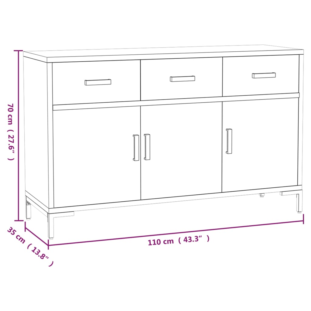 Skänk Svart 110x35x70 cm massiv furu
