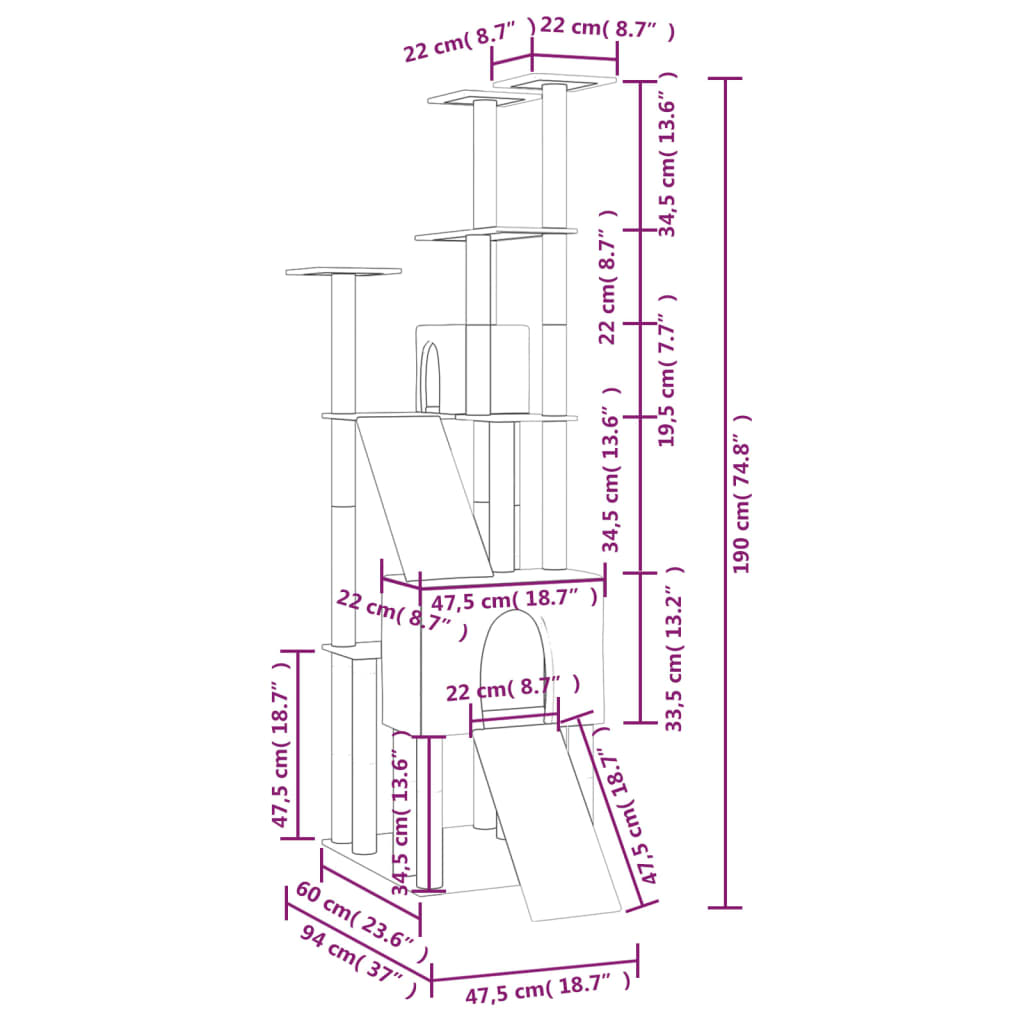 Kattmöbel Klösträd med sisalpelare mörkgrå 190 cm