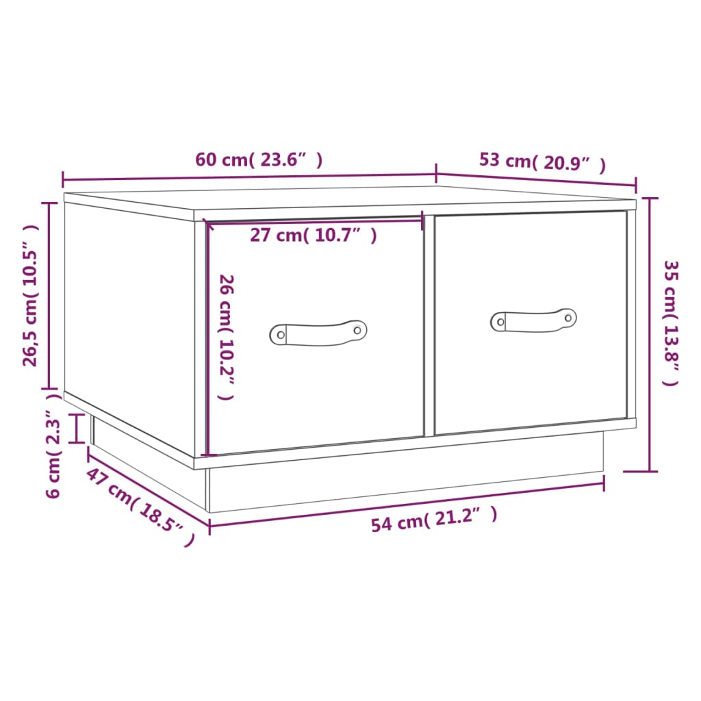 Soffbord Vit 60x53x35 cm massiv furu