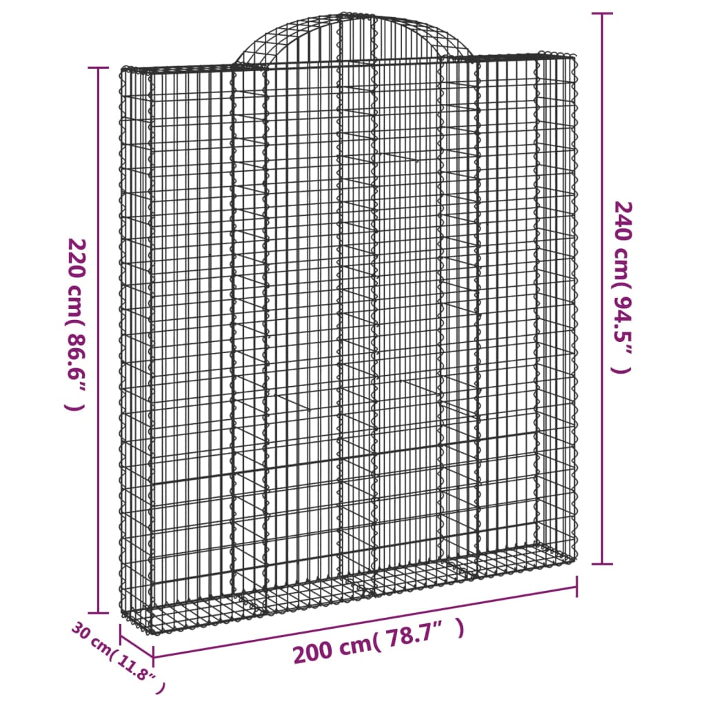 Gabioner bågformade 13 st 200x30x220/240 cm galvaniserat järn
