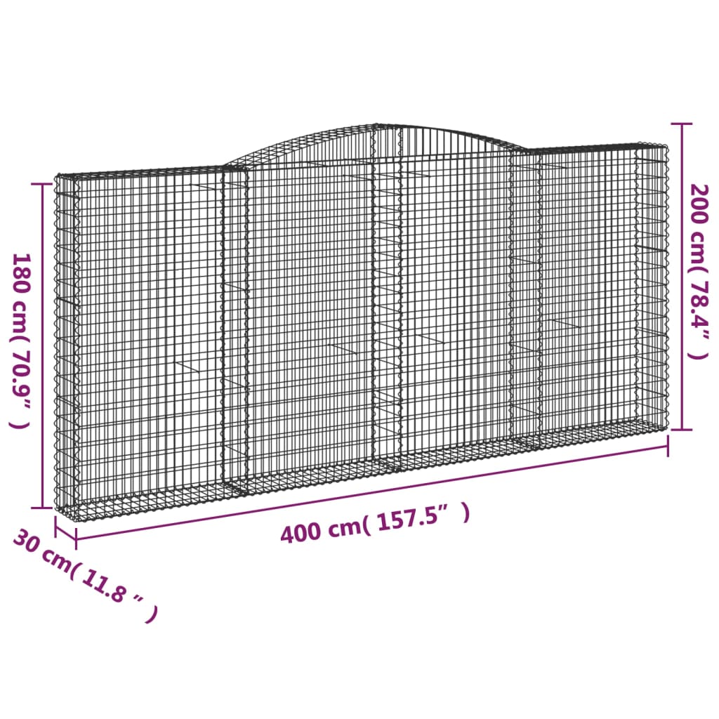 Gabioner bågformade 25 st 400x30x180/200 cm galvaniserat järn