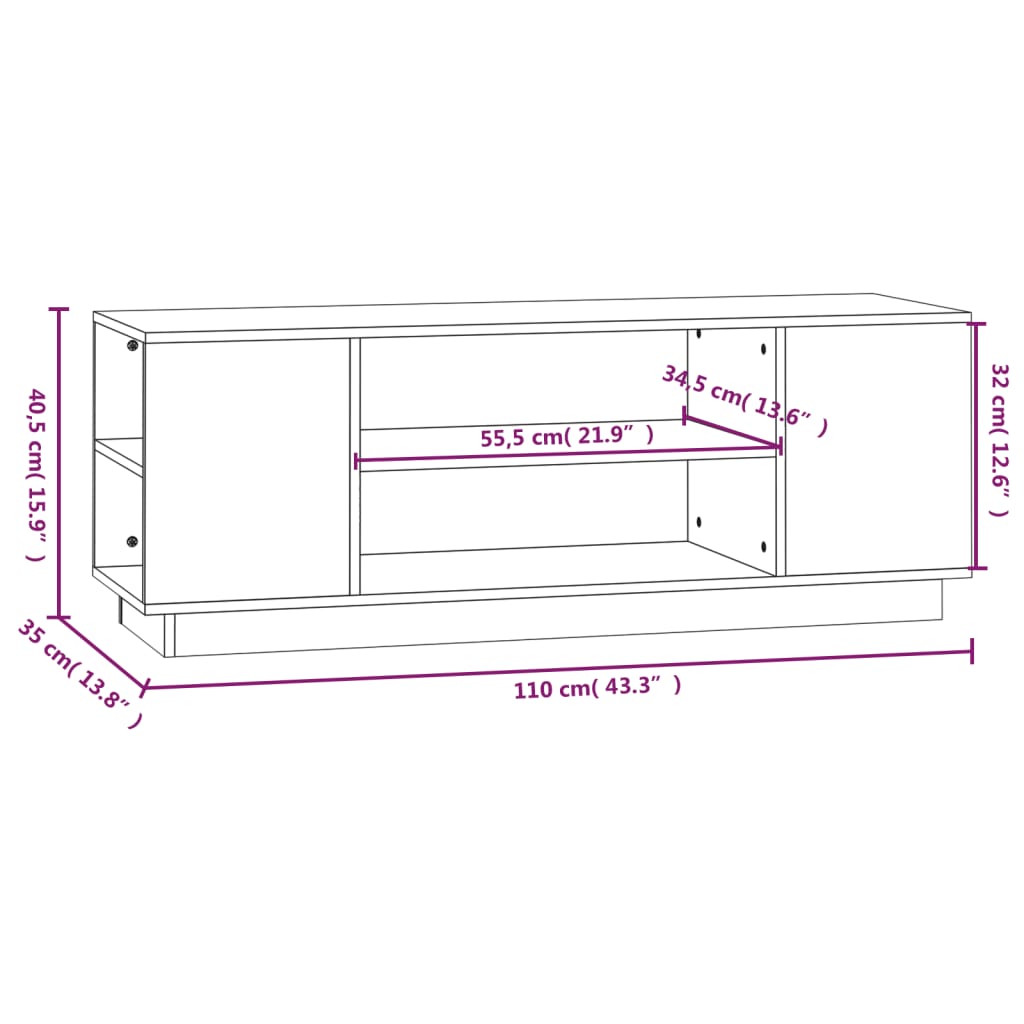 TV-Möbel Vit TV-Bänk 110x35x40,5 cm massiv furu