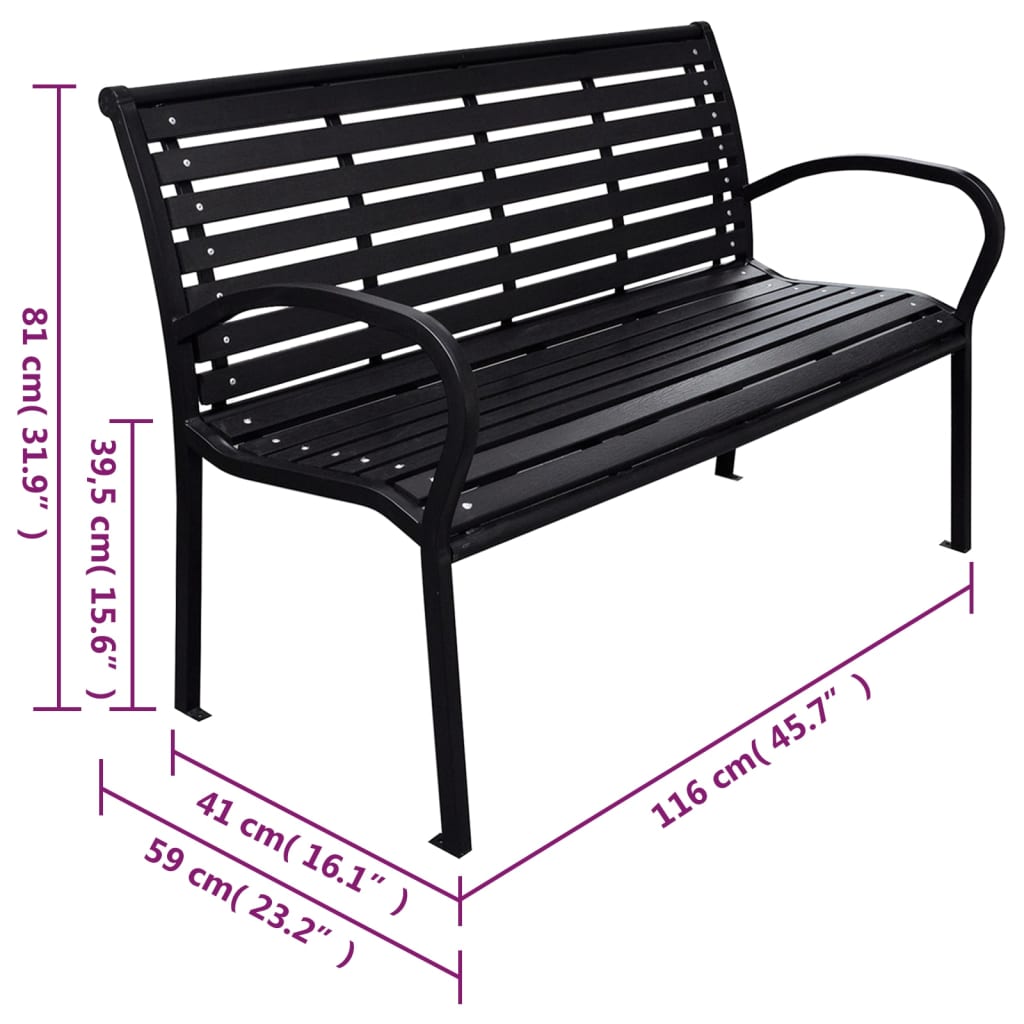 Trädgårdsbänk Metall Svart 116 cm stål och WPC