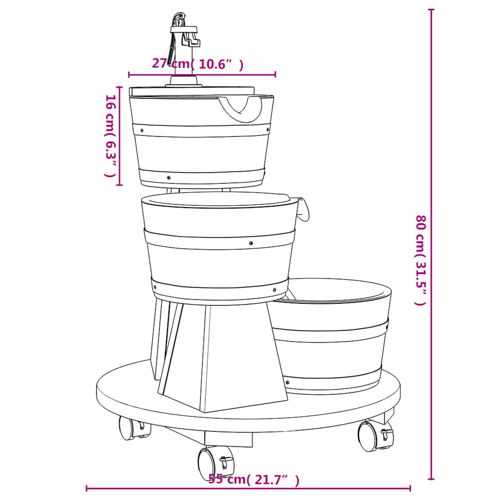 Utomhus Dekorationer Fontän på hjul med pump 55x55x80 cm massivt granträ