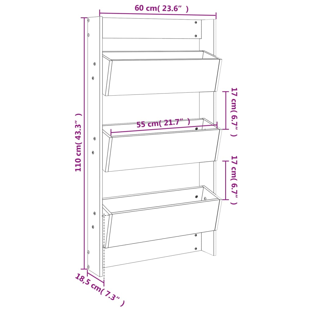 Utomhus Blomkruka Trä för vägg 3 nivåer 60x18,5x110 cm massivt douglasträ