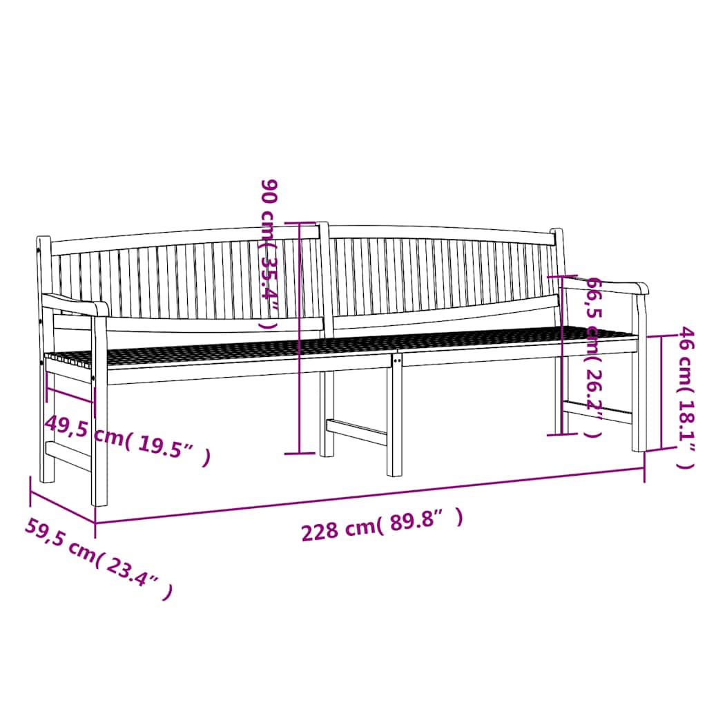 Trädgårdsbänk Trä 228x59,5x90 cm massiv teak